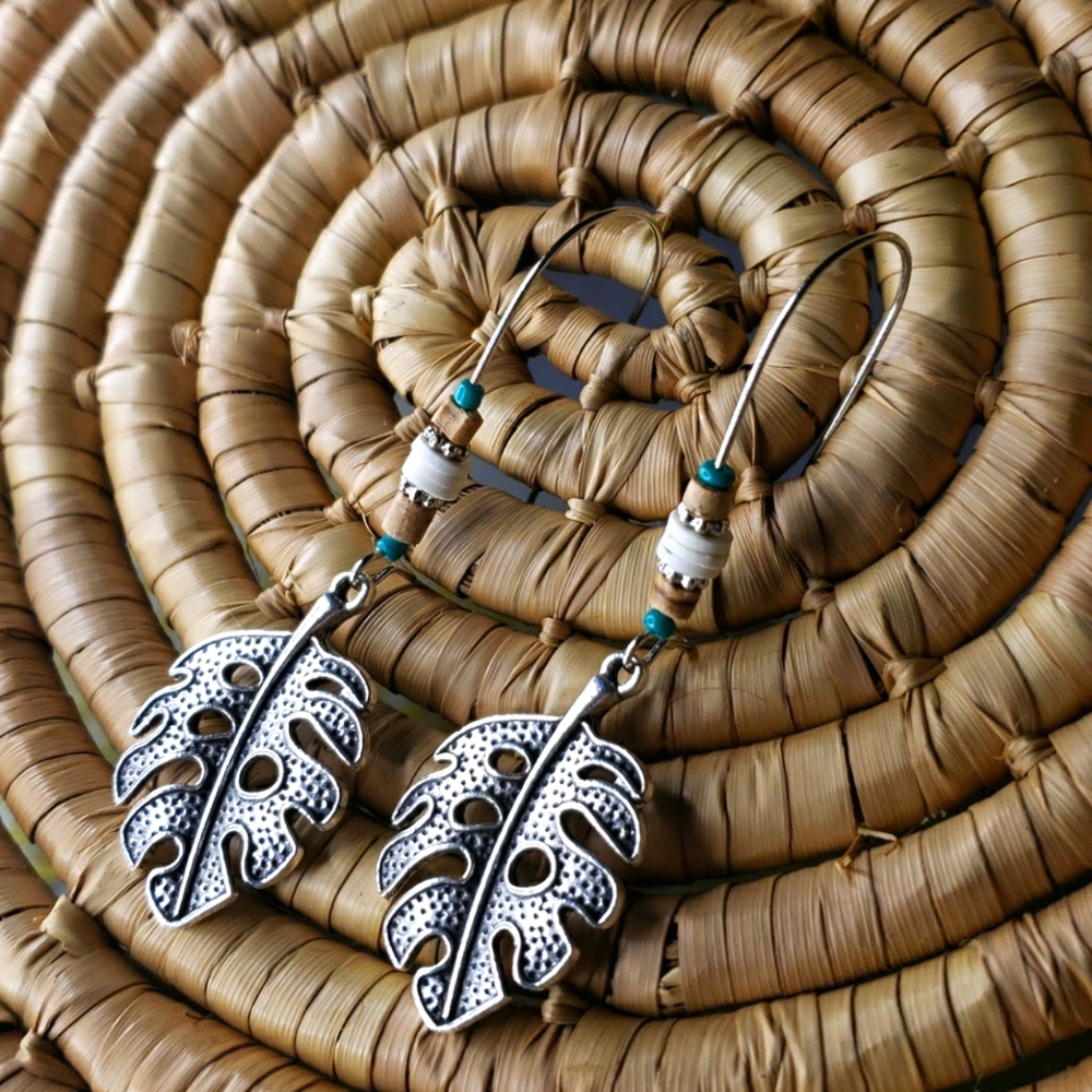Last Chance - Bundle and Save - Silver Beaded Palm Leaf Earrings